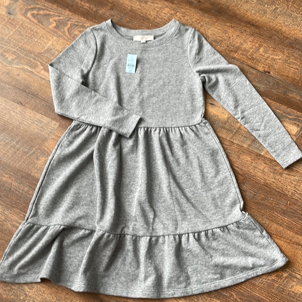 LOFT Gray LS Sweatshirt Dress -NWT - XS Petite